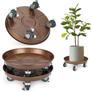 2 Pack Plant Caddy with Wheels, 12" Rolling Plant Stand 265 LBS Heavy Duty Metal Tray No Holes with Large Metal 360 Lockable Caster Wheels for Outdoor Indoor Large Plant Pots, Flower Pot, Patio