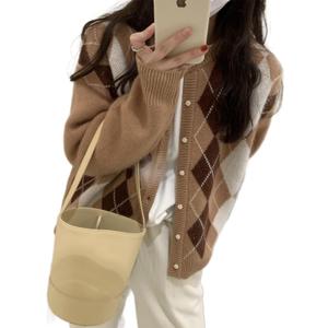 Trendy Fall Sweater for Women 2025 Grunge Argyle Plaid Preppy Y2K E-Girl Cardigan Chunky Knit Vintage Grandpa Sweater