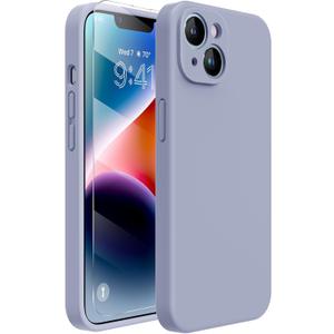 Miracase Designed for iPhone 14 Case with Screen Protector,[Upgraded Enhanced Camera Protection],Shockproof Liquid Silicone Case with Microfiber Lining, 6.1 inch,Lavender Grey