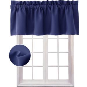 Hiasan Navy Blue Valance Curtains Blackout Thermal Insulated Rod Pocket Window Valances for Kitchen, 42 x 12 Inches Length, 1 Panel