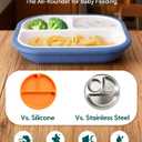 BABELIO 8'' Toddler Porcelain Plates with Silicone Suction Sleeves, Lead & BPA Free, Divided, Microwave & Dishwasher Safe, Stay Put, Suitable for Kids/Babies, Blue