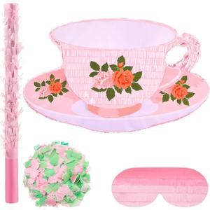 Lewtemi Tea Cup Tea Pot Piata for Birthday Party Colorful Piata with Stick, Blindfold, Confetti for Adults Birthday Baby Shower Party Supplies