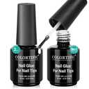 COLORTIFC 9 in 1 Nail Glue Base Coat Super Strong Brush in Gel Nail Glue 2 Pcs 15 ml for False Nails Tips, Rhinestone, Base Gel, Blooming Nail Art Gel Nail Kit for Acrylic Nails U V Lamp Needed