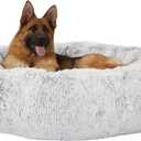 Bedfolks Calming Donut Extra Large Dog Bed, 45 Inches Round, Anti-Anxiety Plush, Washable with Non-Slip Bottom (Light Grey)