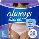 Always Discreet Adult Diapers for Women, Incontinence Underwear, Postpartum Essentials, Disposable Briefs, Max Absorbency, Bladder Leak Protection, Large, 38 ct
