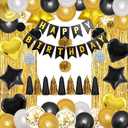 Black Gold and White Party Decorations With Balloons, Foil Fringe Curtain