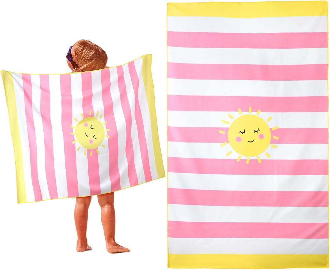 Kids Beach Towels Girls Boys Cute Beach Towel 50 x 30 Inch Absorbent Quick Dry Microfiber Pool Bath Supplies for Kids Party Swimming Camping(Pink,Sun)