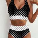 Herseas Women's Black Bikini Sets Twist Knot Cutout Top Swim Suits High Waisted Full Coverage Bathing Suit Sporty 2 Piece Sets Summer Beach Vacation Outfits Black with White Dots Medium