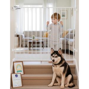 Babelio Baby Gate for Stairs & Doorways, 26-43" W 34" H Extra Tall| No Bottom Bar| Easy Installation| One-handed Operation| Auto-close| Hardware Mount (Drill Needed) Safety Dog/Pet Gate Indoor (White)