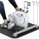 Under Desk Bike Pedal Exerciser, Quiet Magnetic Mini Exercise Bike with MERACH App for Arm, Leg Recovery, Physical Therapy, Smooth Foot Desk Cycle with 2 Resistance Bands & Non-Slip Mat (White & Blue)