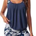 Hanna Nikole Tankini Swimsuits for Women, Textured Modest Swimsuit, Blouson Tankini with Sports Bra and Boyshorts (Blue, S)
