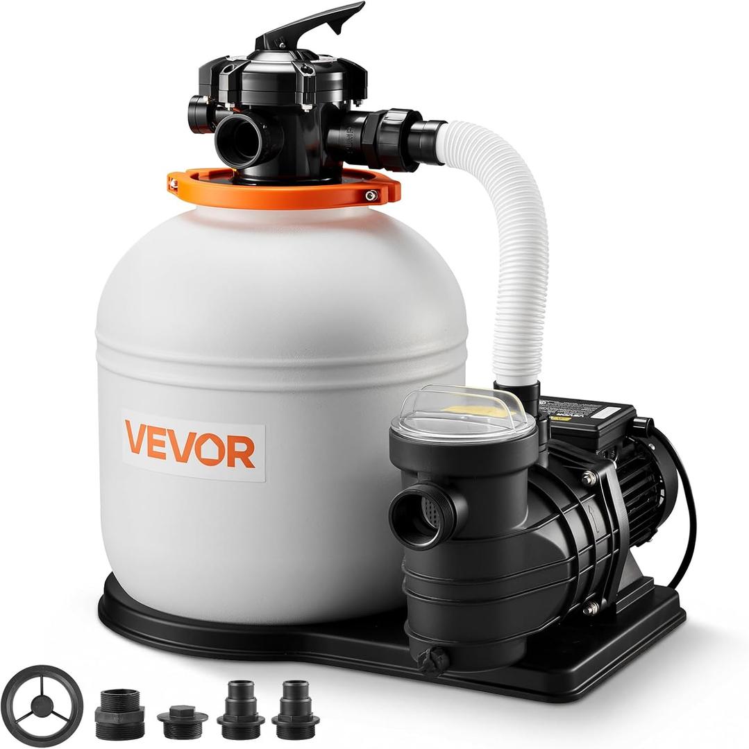 VEVOR 16 in Sand Filter Pump for Above Ground Pool, 0.75 HP 4400 GPH, Swimming Pool Sand Filter Pump with Pre-Assembled Core & Leak-Resistant Design, 6-Way Valve, High-Efficiency Filtration for Pools