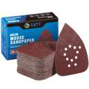 S SATC Mouse Detail Sander Sandpaper 50 PCS Mouse Sanding Pads 12 Hole Mouse Sandpaper Assorted 60/80/120/150/220 Grits