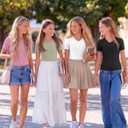 4 Pack Girls Short Sleeve Shirts Ribbed V Neck Tops Fitted Kids Soft Basic Tees Summer