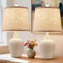 Table Lamps for Bedroom Set of 2 Farmhouse Table Lamps for Living Room 21" Rustic Cottage Jar-Shaped Bedside Lamp for Nightstand with Natural Beige Finish,Bulbs Not Included