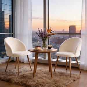 Lightdot Dining Chairs Set of 2, Velvet Comfortable Seats, Mid-Century Modern Living Room Chairs, Upholstered Kitchen Chairs with Wood-Grain Metal Legs for Dining Table, Bedroom, Easy Assembly, Beige, 20"W x 19"D x 31.5"H