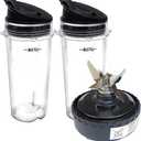 Replacement Parts 5 Fins Blade with 2 16oz cups, Compatible with Ninja Blender QB3000/QB3000SSW/QB3004/QB3005