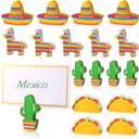Kigley 18 Pcs Mexican Cinco De Mayo Wooden Place Card Holder and 25 Pcs Gold Foil White Card Mexican Wooden Table Sign Picture Number Sign Stands Holder for Mexica Fiesta Party Events