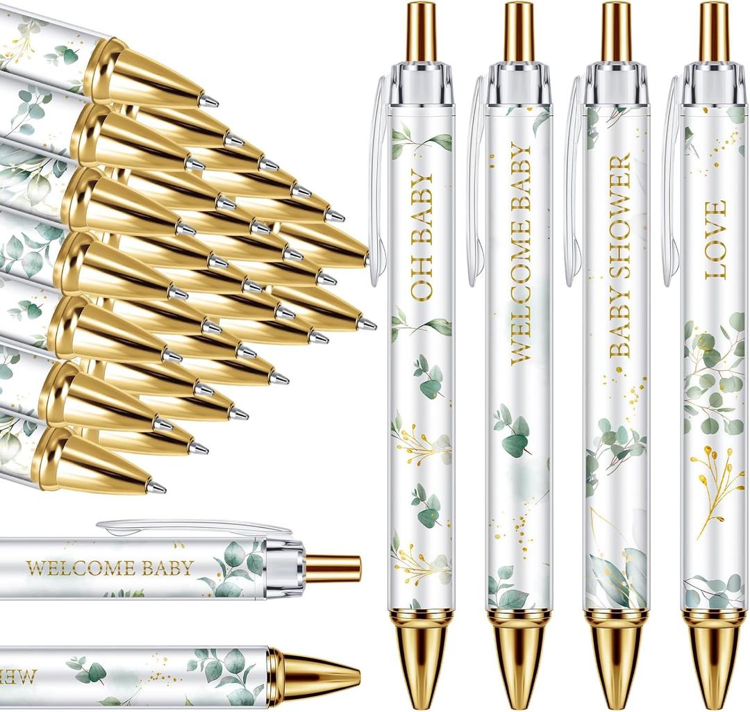 Chuangdi 24 Pcs Leaf Baby Shower Ballpoint Pens Favors Bulk Retractable Ballpoint Pen Black Ink with Gifts for Guests School Supply