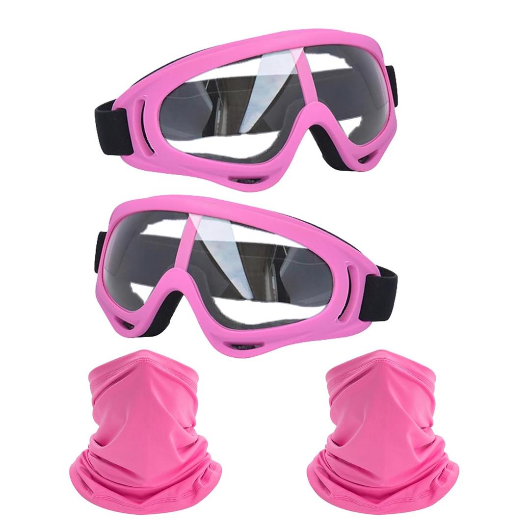LJDJ Motorcycle Goggles,2 Pack Dirt Bike ATV Motocross Riding Hiking Protective with 2 Pack Neck Breathable Bandana Mask (Rose pink/Clear+mask)