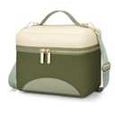 WOOMADA Insulated Lunch Bag For Women - Leakproof Adult Lunch Box With Adjustable Strap, Ideal For Office, Picnic, Hiking, Beach - Stylish Cooler Tote Bag,beige＆green