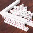 ZGME American Mahjong Set, 166 White Tiles with Printed Rectangular Bag and Accessories, 4 All-in-One Mahjong Racks with Pushers,Complete Western Mahjong Set