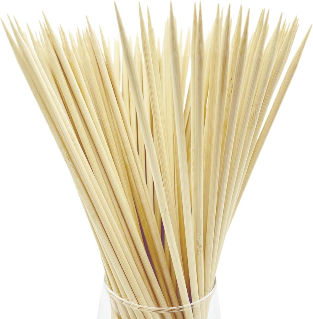 8" Bamboo Skewers (100PCS) for Grilling, BBQ, Shish Kabobs, Fruit, Appetizers, Chocolate Fountains, Cocktail Picks, Wooden Sticks, Crafting, =4mm, Optional Sizes 6"/10"/12"