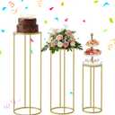 Urban Deco Cylinder Stands for Party, 3Pcs Gold Round Pedestal Stand for Parties, Metal Cake Stands with Acrylic Countertop, Cilindros para Fiestas for Birthday Party Wedding Baby Shower Decor
