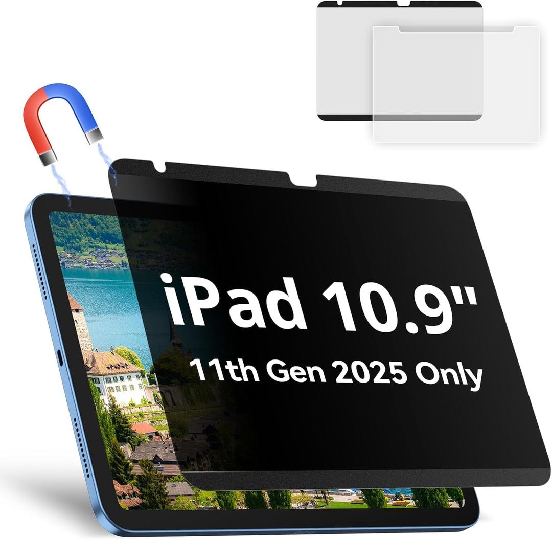 Magnetic Privacy Screen Protector Compatible with iPad A16 (10/11th Generation) 10.9 /11Inch 2022/2025, Anti Glare Shield Anti Blue Light Filter, Bubble-Free Film Easy Install Black Security Guard