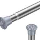 1PCS Spring Tension Curtain Rods 24 to 46 Inch Silver Tension Rod Spring Curtain Rod Short Curtain Rod Tension Adjustable Curtain Rods for Kitchen, (With One Set Rod Holder)