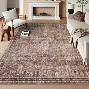 Lahome Oriental Rugs for Bedroom 8x10, Boho Washable Red Rugs for Living Room, Soft Rubber Backed Anti-Skid Floor Carpet for Dining Room Department, Distressed Red
