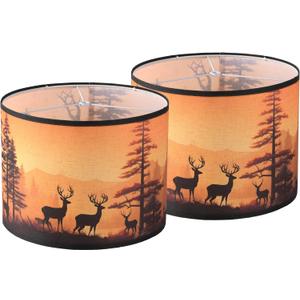 Lamp shades Set of 2, Medium Fabric Deers Lampshades for Table Lamps, Floor Lamps, 13" Top x 13" Bottom x 10" High (Spider) Hand Crafted Replacement Lampshades,Lamp Shade Harp Holder Not Included