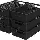 Simple Houseware Stackable Plastic Woven Basket Organizer, 6 Pack, 14.5" x 8.5" x 3.5", Black