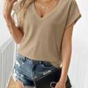 Tankaneo Womens Cropped Deep V Neck T Shirts Summer Casual Short Cap Sleeve Tops Loose Fit Basic Tee (S)