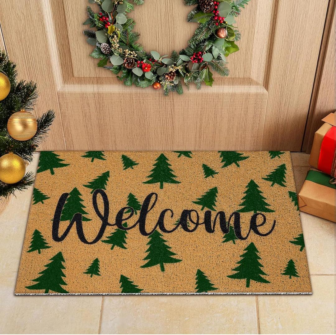 Winter Doormat Welcome Floor Mat Winter Rubber Outdoor Rugs Decorative Coir Non Slip Doormat for Front Porch Decor Home Entrance Indoor Outdoor