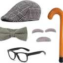 Old Man Costume 1920s Accessories  100 Days of School Set  Grandpa Halloween Dress Up (Khaki)