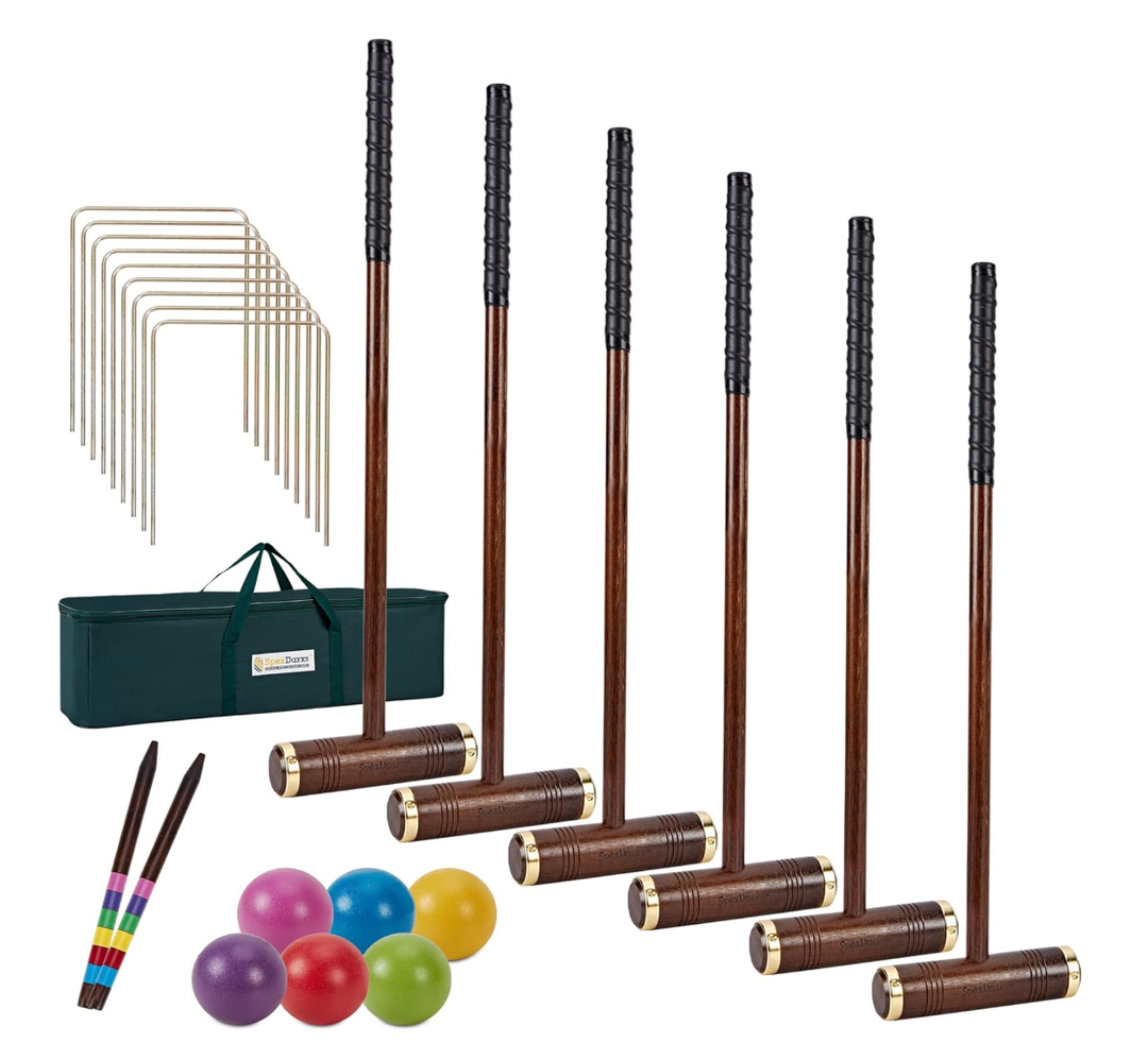 35" 6-Player Croquet Set, Wooden Outdoor Yard Games for Adults