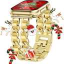 JR.DM Christmas Gold Watch Bands for Women Compatible with Apple Watch Band 42mm(S3/2/1) 44/45/46/49mm Adjustable Metal Bracelet for iWatch Series1/2/3/4/5/6/7/8/9/10/11 SE 3/2/1 Ultra1/2/3 (No Case)