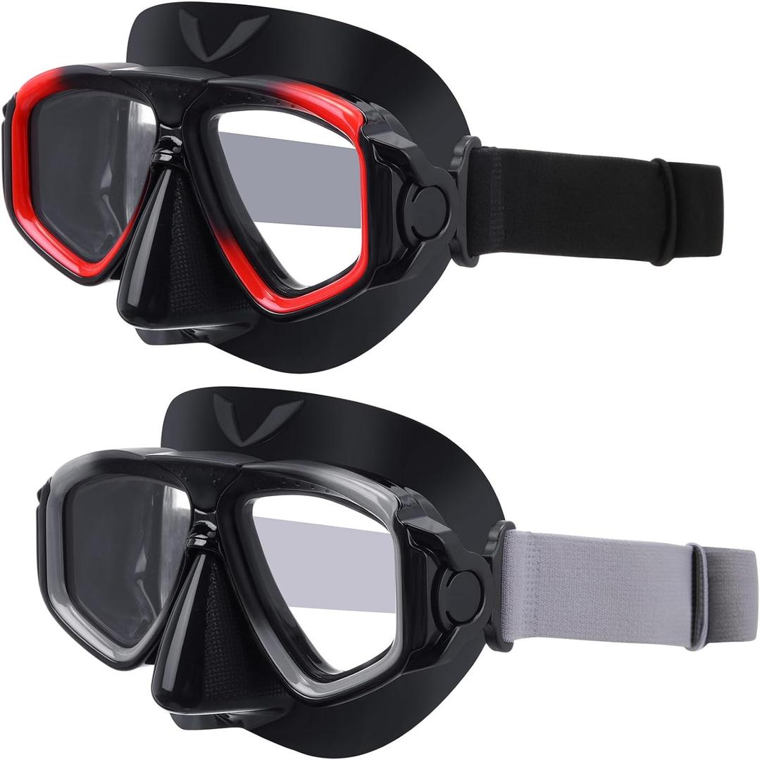 Fabbay 2 Pcs Adults Swimming Goggles with Nose Cover Fabric Elastic Strap Scuba Snorkel Diving Mask Goggle Swim Snorkel (Gray, Red)