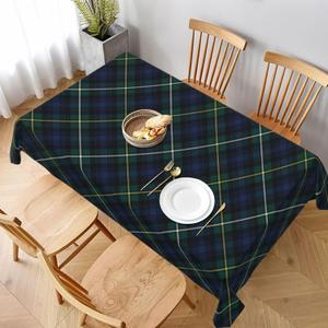 Rectangle Tablecloth, Campbell Clan Tartan Navy Blue and Green Plaid Stain-Resistant, Wrinkle-Free, Washable Cover for Dining, Parties, and Wedding 60x90in (White5)