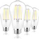 PARTPHONER LED Light Bulbs Dimmable Vintage Edison Bulb, E26 LED Bulb 60W Equivalent 720 Lumens, Daylight 5000K, ST58 Antique LED Filament Bulb CRI 85+, Clear Glass, Pack of 4, PABB042DN4