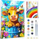 2 x Yunnuo Highland Cow Paint by Numbers Kit for Adults with Frame,Flowers Painting by Numbers for Beginners in Colorful Box,8W x 12L Canvas Small Paint by Number Kits for Home Wall Decor