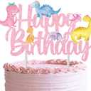 Dinosaur Birthday Party Cake Topper Dinosaur Birthday Party Decorations for Girls 1pcs Pink Glitter Dinosaur Theme Birthday Cake Topper for Dino Party Supplies Baby Shower Decorations