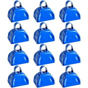 BLUE PANDA 3-Inch Cowbells with Handle - Stadium Cheering & Cow Bells for Sporting Events - Metal Noise Makers for Meetings - Football Noise Makers - Blue Cowbells - Pack of 12