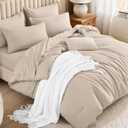 Litanika Comforter King Size Set Khaki - 7 Pieces Bed in a Bag King Bedding Comforter Sets, Plain Lightweight Bed Set with Comforter, Sheets, Pillowcases & Shams (King (104"x90"))