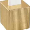 PU Leather Tissue Box Cover Square, Rectangle Tissue Box Holder with Magnetic Closure, Decorative Tissue Holder for Bathroom Bedroom Office (Gold, Square)