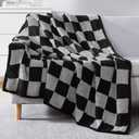 WRENSONGE Checkered Throw Blanket, Black Grey Checkered Soft Cozy Fluffy Warm Hand Made Throw Blankets for Couch, Sofa, Chair, Bed, Picnic,Travel Lightweight Bed Blankets for Men (Throw-XL(50"x 70"))