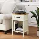 White Farmhouse Nightstand with Drawer, Small Wooden Bedside Table, White End Table, Bedroom Side Table with Storage, Rustic Wood Night Stand LET512WR