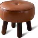 Small Foot Stool, Round Faux Leather Pouf Ottoman Foot Rest, Footstool Ottomans with Rubber Legs Under Desk, 13''L x 13''W x 10.2''H, Footrest for Couch, Living Room, Bedroom, Hallway, Brown
