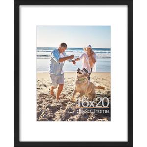 decorUhome 16x20 Picture Frame, Display Pictures 11x14 with Mat or 16x20 without Mat, Wall Hanging Poster Frame, Black, 1 Pack